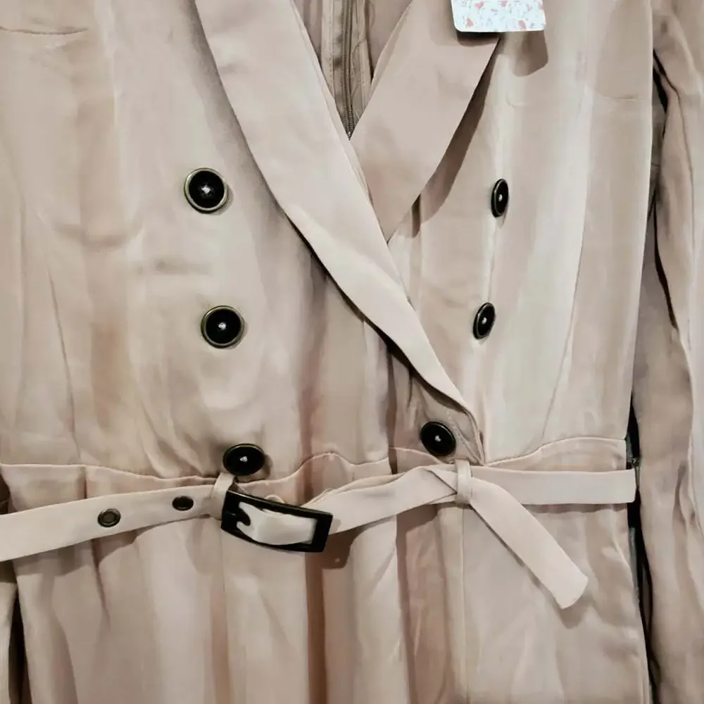 Free People Jumpsuit Womens Sz 8 Mystic Tan Pink Satin Silky Glam Festival Party